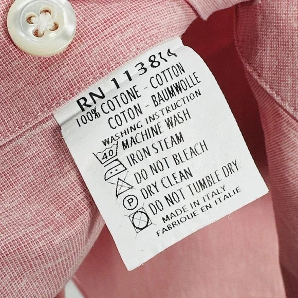 Billy Reid Shirt Mens Large Pink Standard Cut Button Front Long Sleeve Italy - Picture 7 of 10